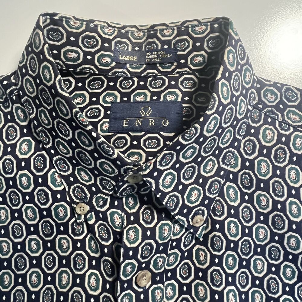 Enro Men’s Short Sleeved Shirt Cotton Button Down Preppy Classic Navy Large